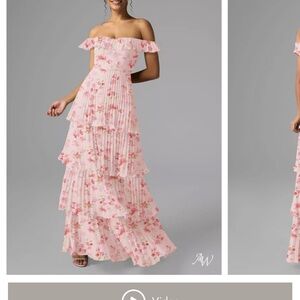 Elegant Pink Floral Off-Shoulder Dress